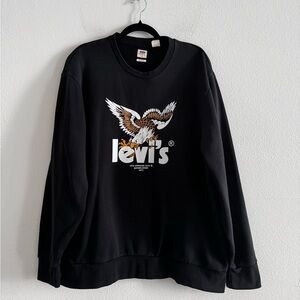 Levi’s Long Sleeve Poster Eagle Fleece Crew Sweatshirt XL Black